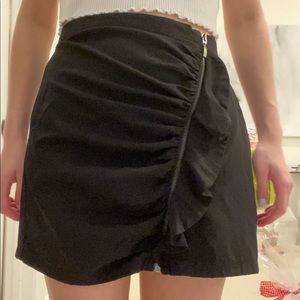 Black Ruched Ruffle Pencil Skirt